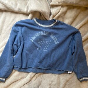 Blue American Eagle Cropped Varsity Sweatshirt